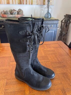 UGG ELSA WATERPROOF Black Lace-Up Women's Tall Boots 7
